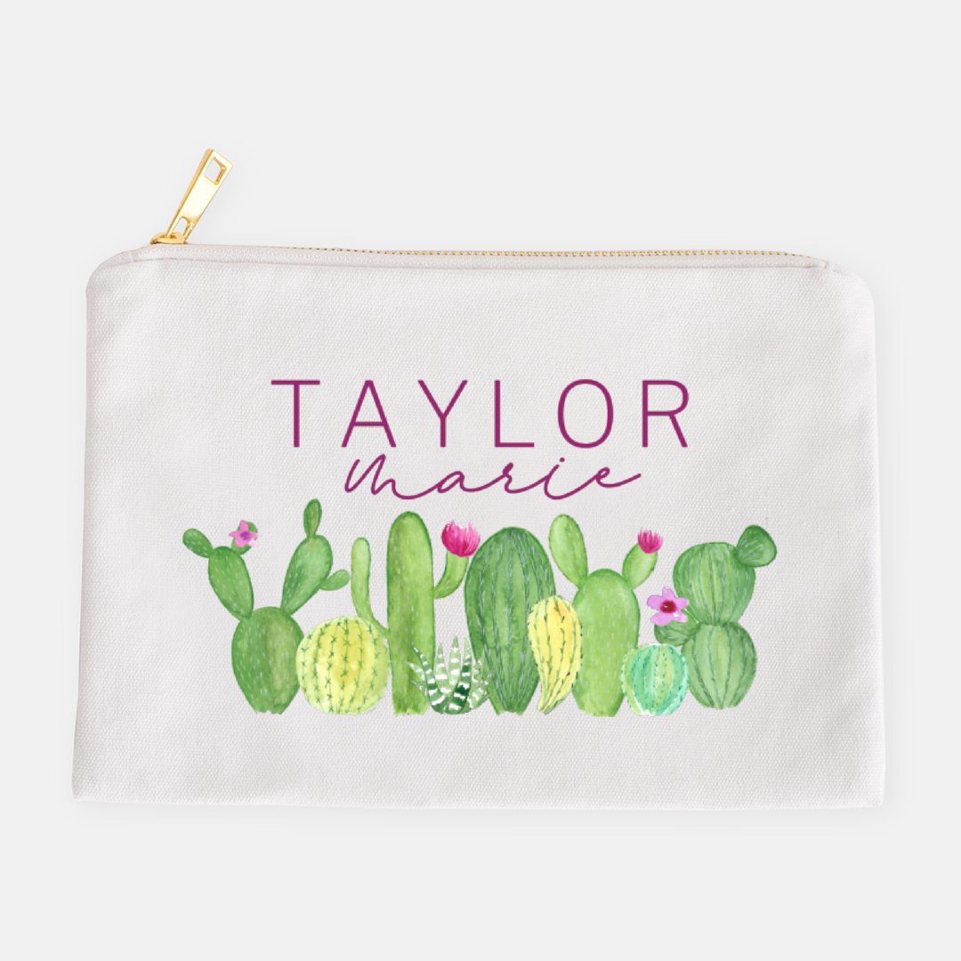 Watercolor Cactus Cosmetic Bag