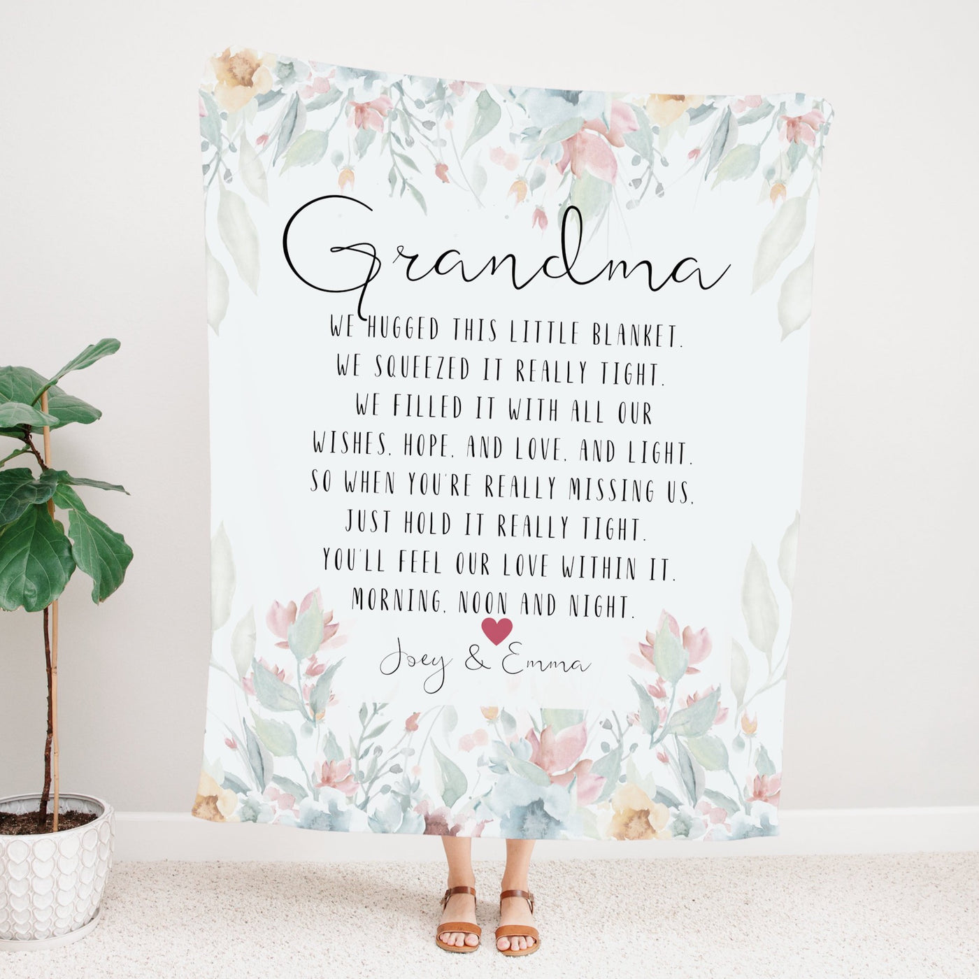 Personalized Grandma Blanket, We Hugged This Blanket, Custom Nana Name Blanket, Grandma custom throw,Mothers Day Gift,Floral Grandma Blanket
