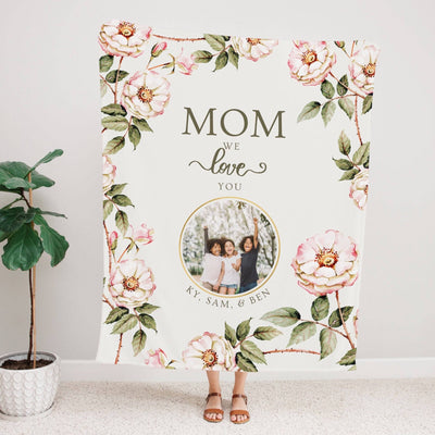 Mothers Day Blanket, Mothers Day Gift, Floral Style Blanket, Personalized Mom Gift, Gift For Grandparent,Birthday Gift For Mom,photo blanket