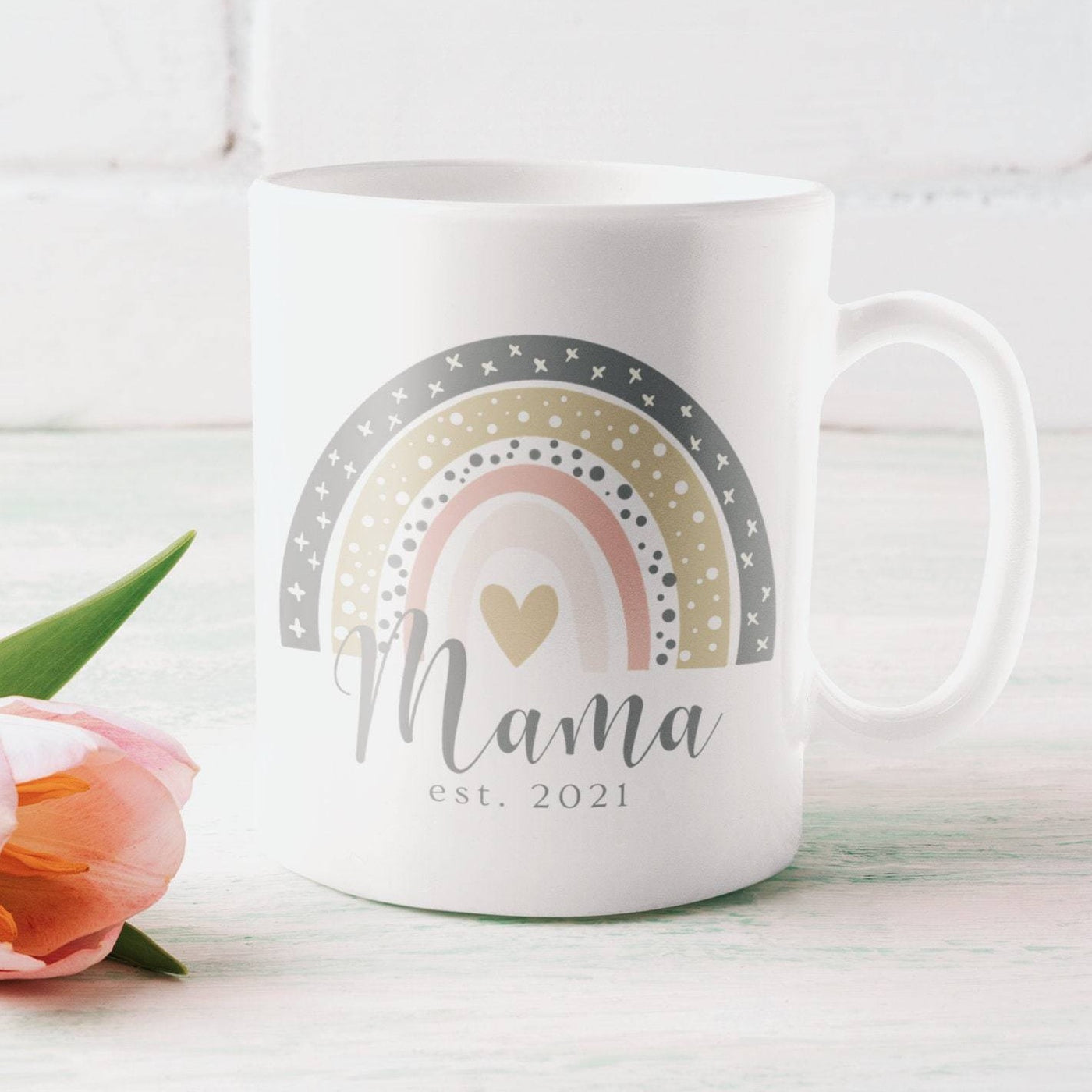 Mothers Day mug, Mama mug with cute rainbow print placed both sides. Mama rainbow coffee mug, Mothers day gift for new or expecting mom