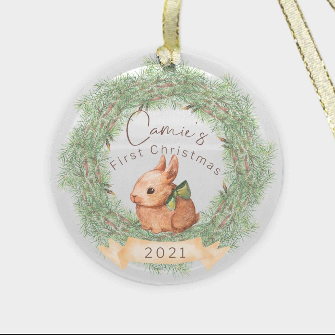 Personalised Baby's First Christmas Decoration, Babys 1st Christmas Rabbit Decoration,New Baby Christmas Gift,First Christmas Baby,XMAS baby
